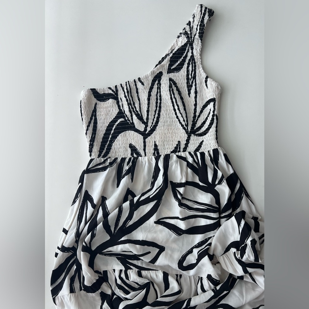 Anthropologie One-Shoulder Black and White Maxi Dress
